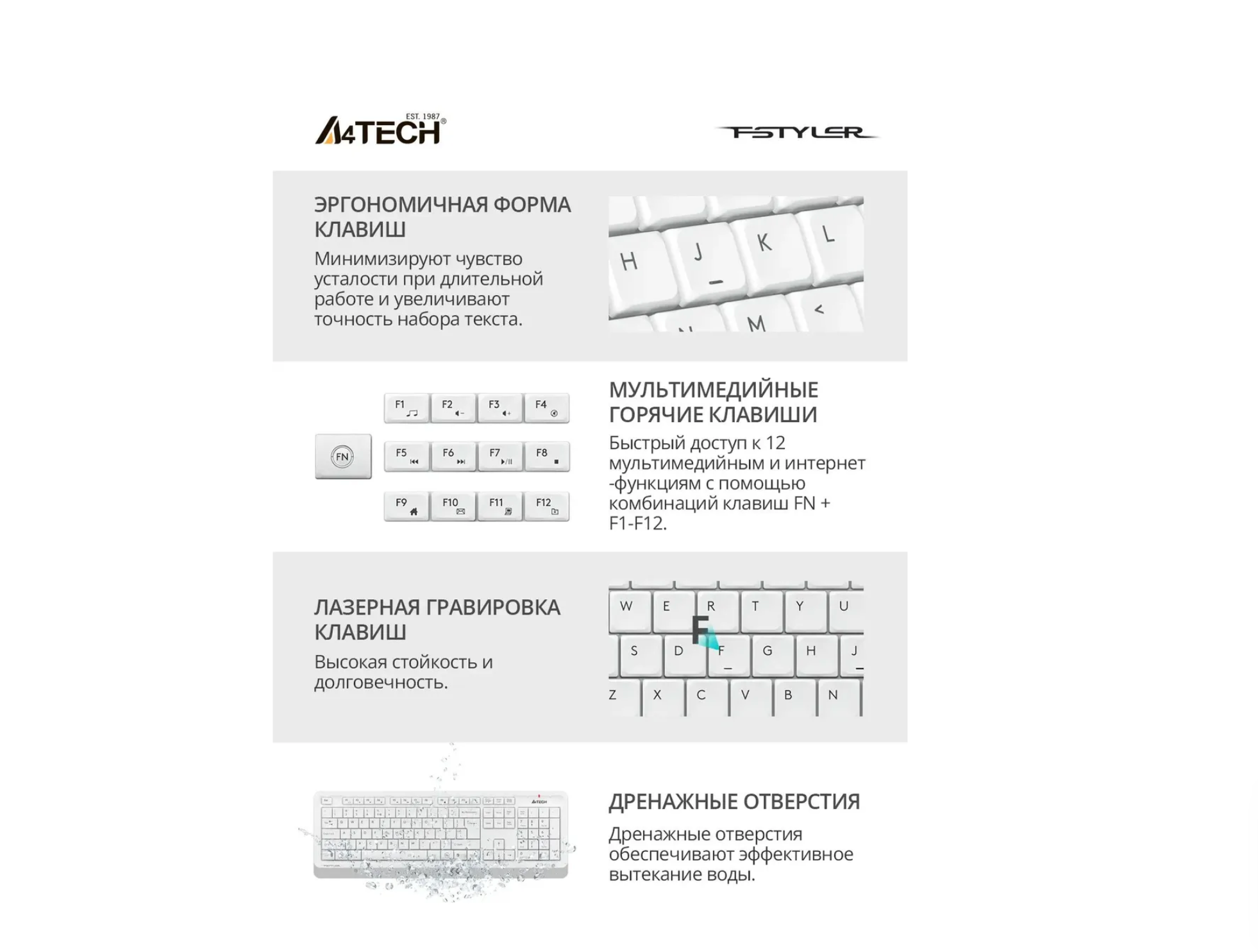 Комплект беспроводной клавиатура + мышка A4TECH Fstyler белый — фото 4