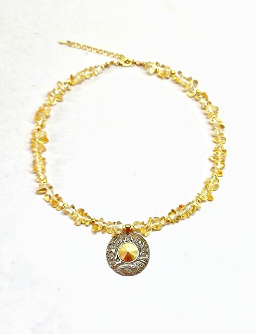 Чокер Sunshine, цитрин, кристаллы Swarovski, длина 50 см, золотой