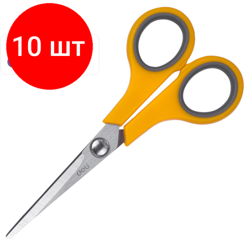 Комплект 10 штук, Ножницы Deli E6005 Soft-touch офисные 140мм сталь ассорти блистер