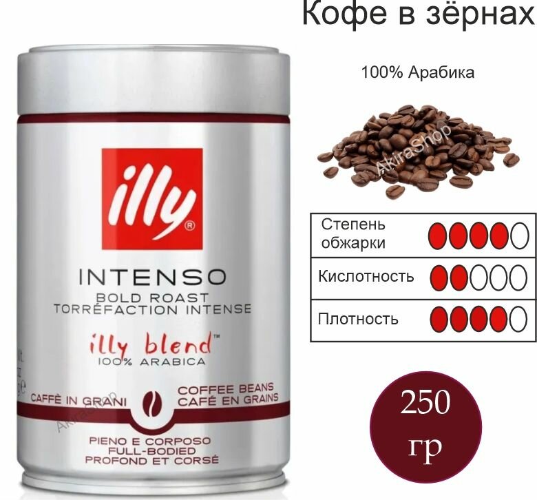 Кофе в зернах, темная обжарка, illy intenso, арабика, 250 гр. Италия