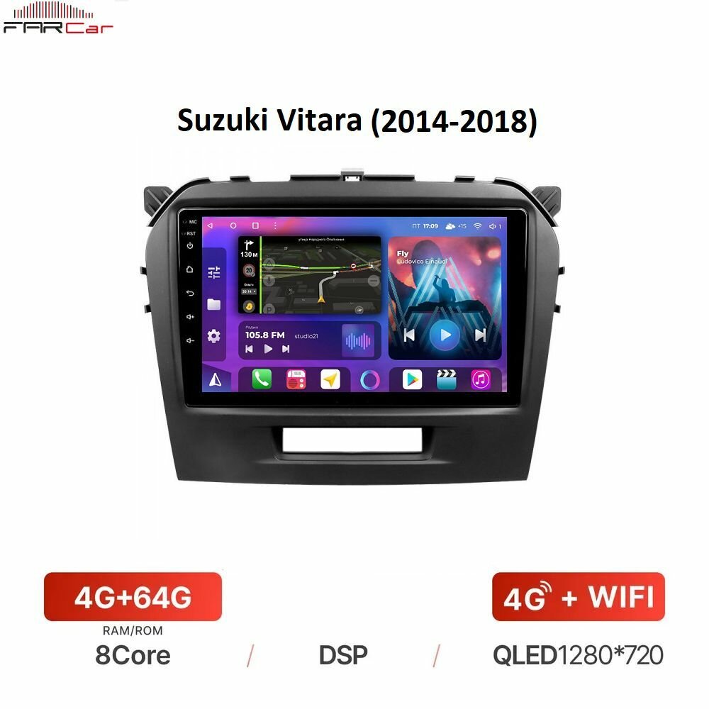 Магнитола FarCar для Suzuki Vitara 2 (2014-2018) на Android 12