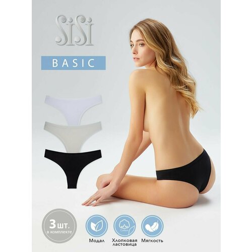 фото Трусы sisi, 3 шт., размер 50 (xl), бежевый, белый, черный