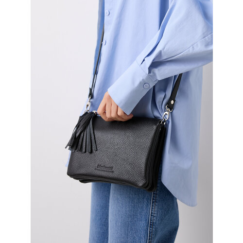 фото Сумка кросс-боди franchesco mariscotti кроссбоди сумка органайзер 128487, фактура матовая, рельефная, тиснение, зернистая, черный