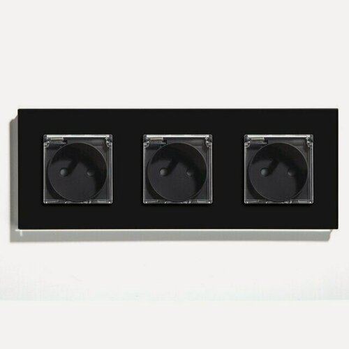 Изображение товара Розетка c крышкой, IP44 3 поста 16А, рамка 228х86мм пластик, цвет черный