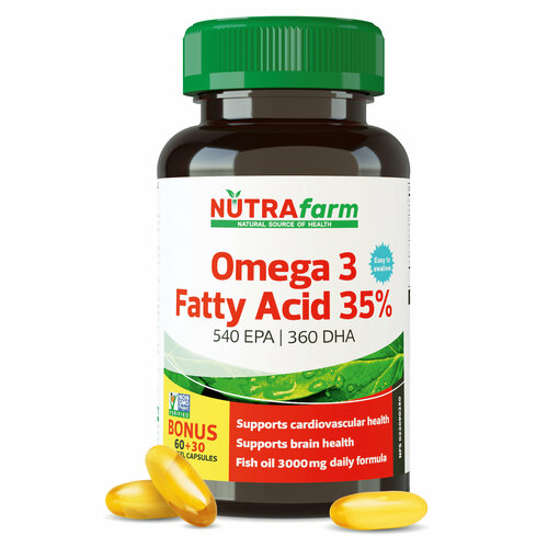 Омега 3 1000мг 90 капсул NUTRAFARM рыбий жир Omega 3, витамины для иммунитета, сердца и сосудов