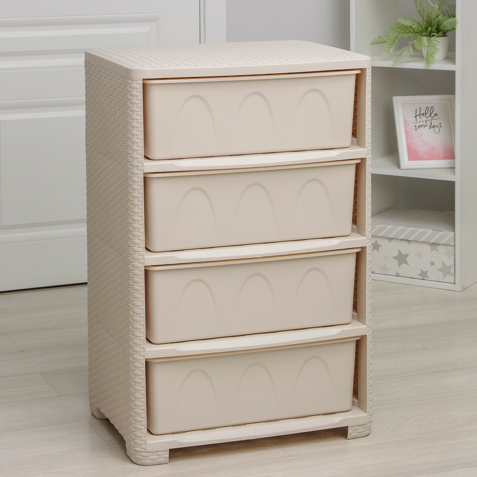 Комод 4-х секционный Альтернатива "Плетёнка", цвет слоновая кость — фото 1