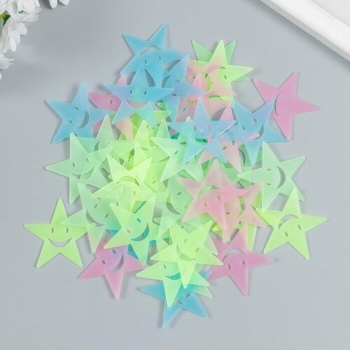 Наклейка фосфорная пластик Звезды-смайлики набор 40-43 шт 19х13 см 291₽