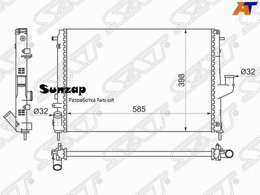 SAT RN0002-08-2 Радиатор Nissan Almera 12-19 / Terrano 14-22 / Renault Duster 10-21 / Logan 04-16 / Sandero 09-14 /