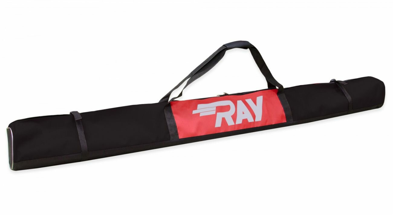 фото Чехол для беговых лыж RAY на 2-3 пары, лыжная сумка, лыжный чехол, черный с красной вставкой, 205 см