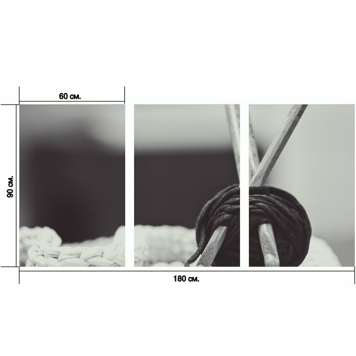 Модульный постер "Вязать, вязание, вязальные спицы" 180 x 90 см. для интерьера