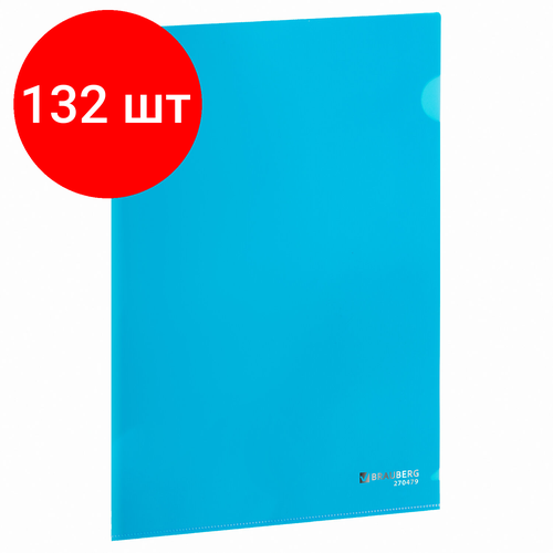 Комплект 132 шт, Папка-уголок плотная BRAUBERG SUPER, 0.18 мм, синяя, 270479 папка уголок brauberg super а4 180мкм пластик плотный 75шт 270479