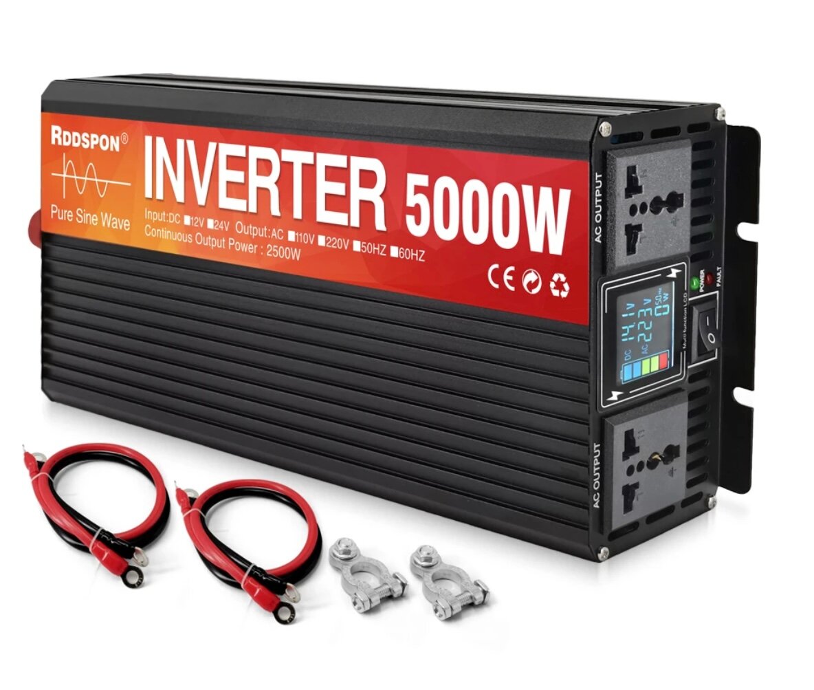 Автомобильный преобразователь напряжения инвертор 5000 Вт 12В-220В RDDSPON Power inverter Чистый синус. Чистая немодифицированная синусоида