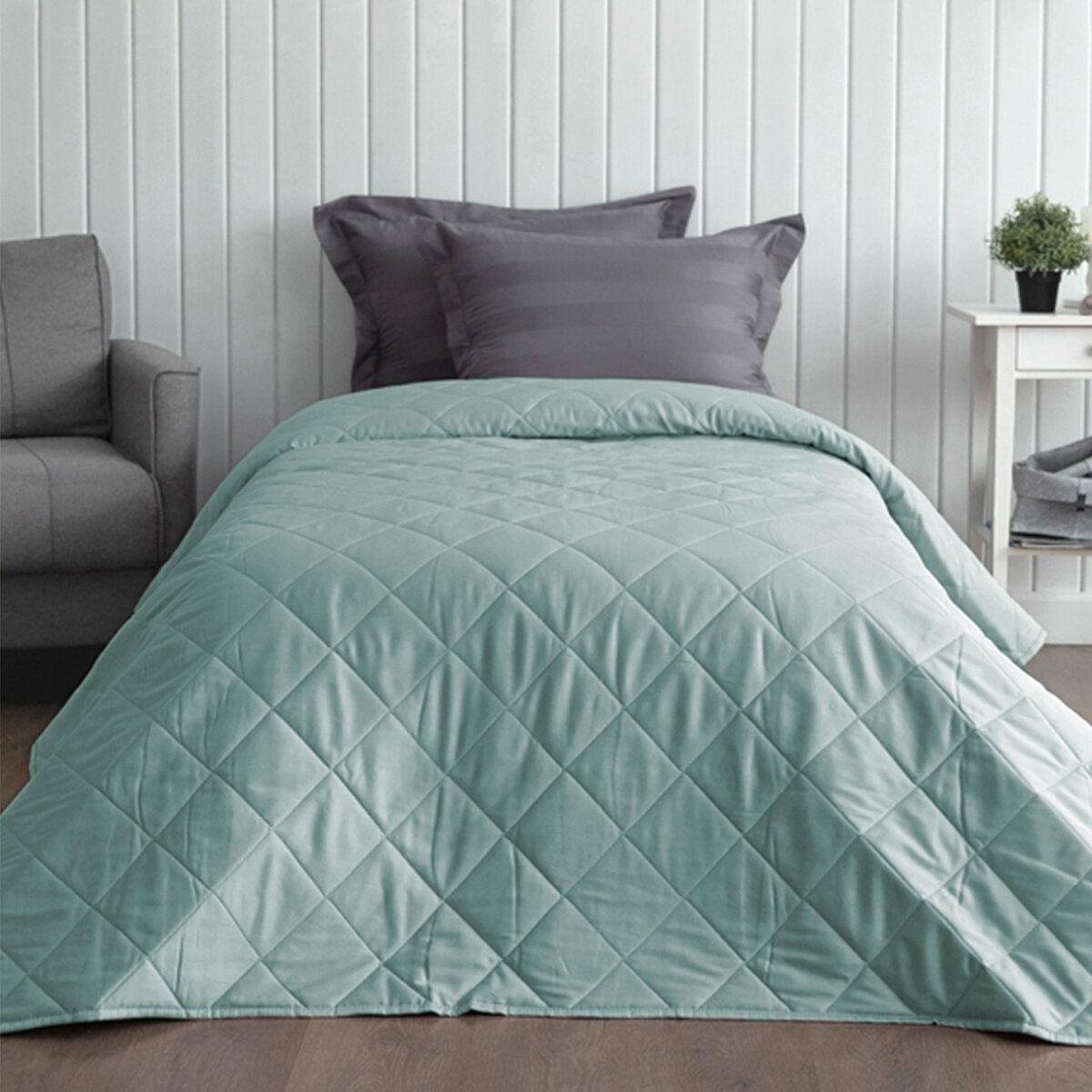 фото Однотонный La Prima покрывало хлопковое однотонное зелёный 180х220 см, размер 180 x 220 см