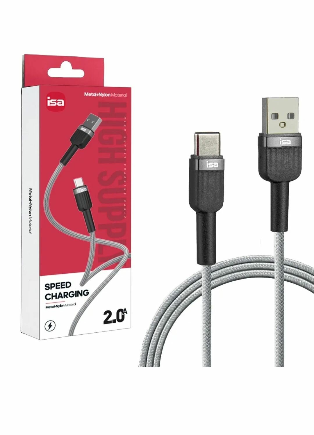 фото Кабель для зарядки ISA USB Type-C 1 м 5 В 2A/ серый