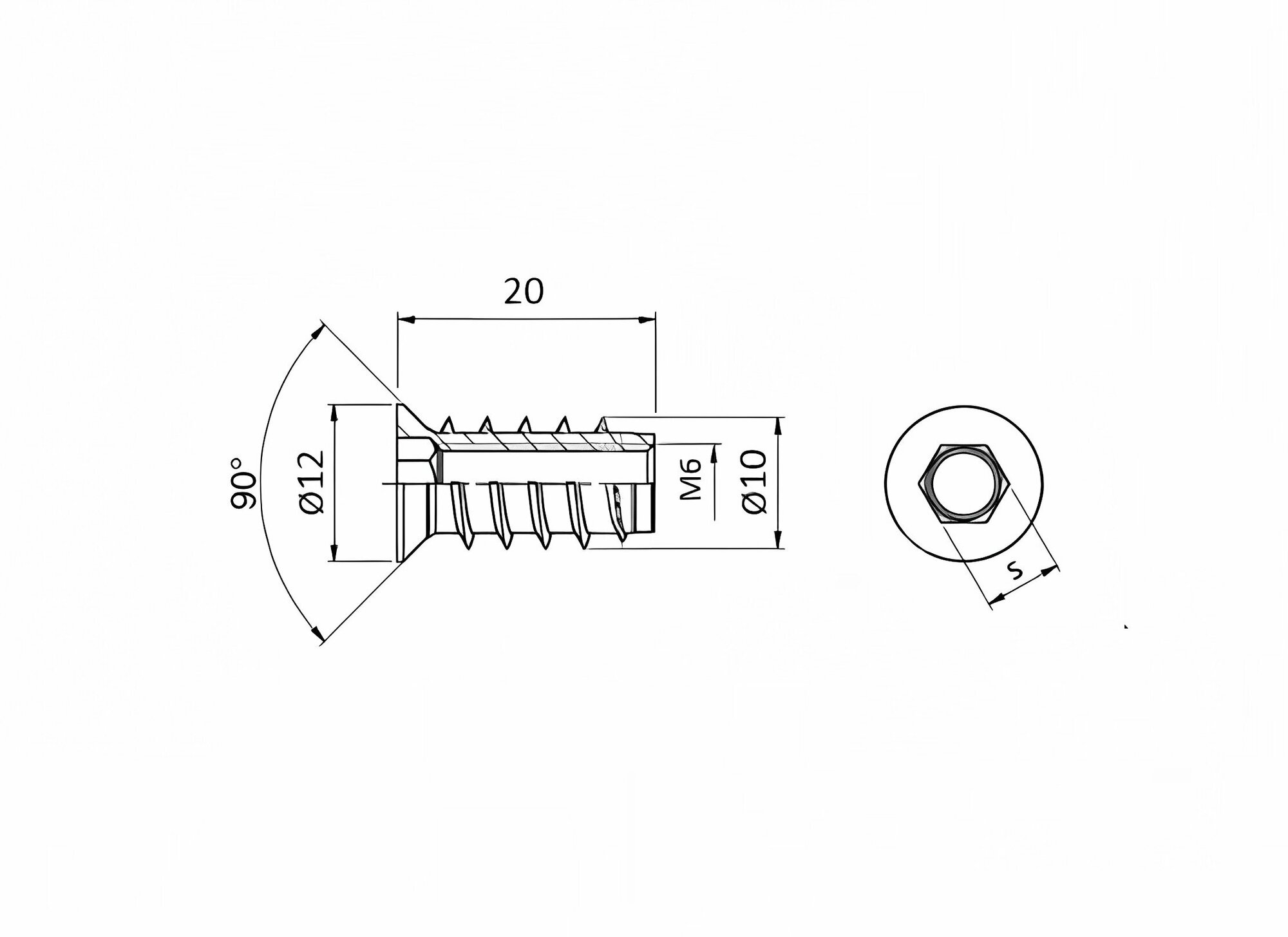 Фурнитура Для Мебели Футорки мебельные длинные M6*20мм (20шт), оцинкованная сталь