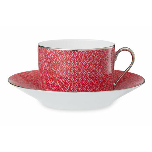 Чашка чайная с блюдцем Legle Разбитое сердце 250 мл, красная, платиновый кант, фарфор, п/к