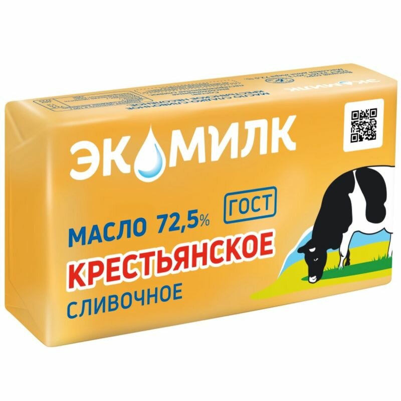 Масло сливочное Экомилк Крестьянское 72.5%, 180г