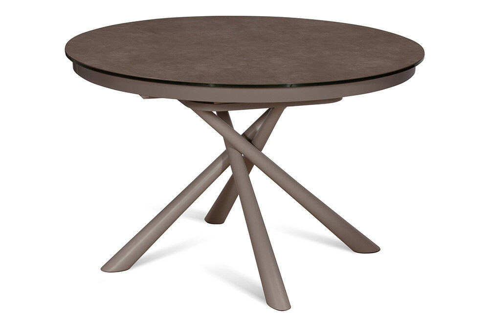 Стол обеденный керамический круглый раздвижной RONDO 120 LATTE CER LT на металлокаркасе столешница керамика цвет темно-бежевый бежевый каркас 120(160)х120 см