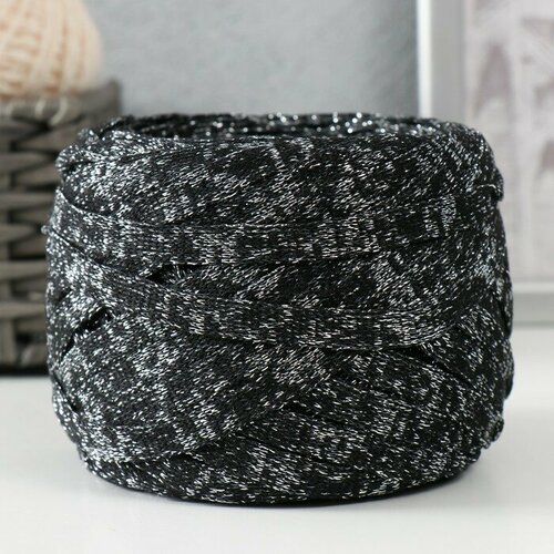 Трикотажная пряжа Риббон с люрексом 85м1705 гр Черный люрекс Серебро 899₽