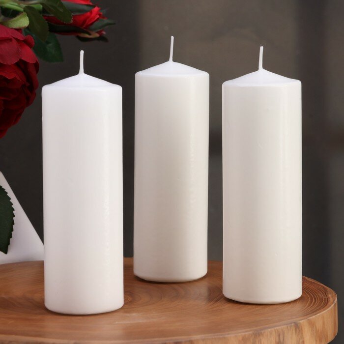 Дарим Красиво Набор свечей цилиндров, 5х15 см, 3 шт, белая