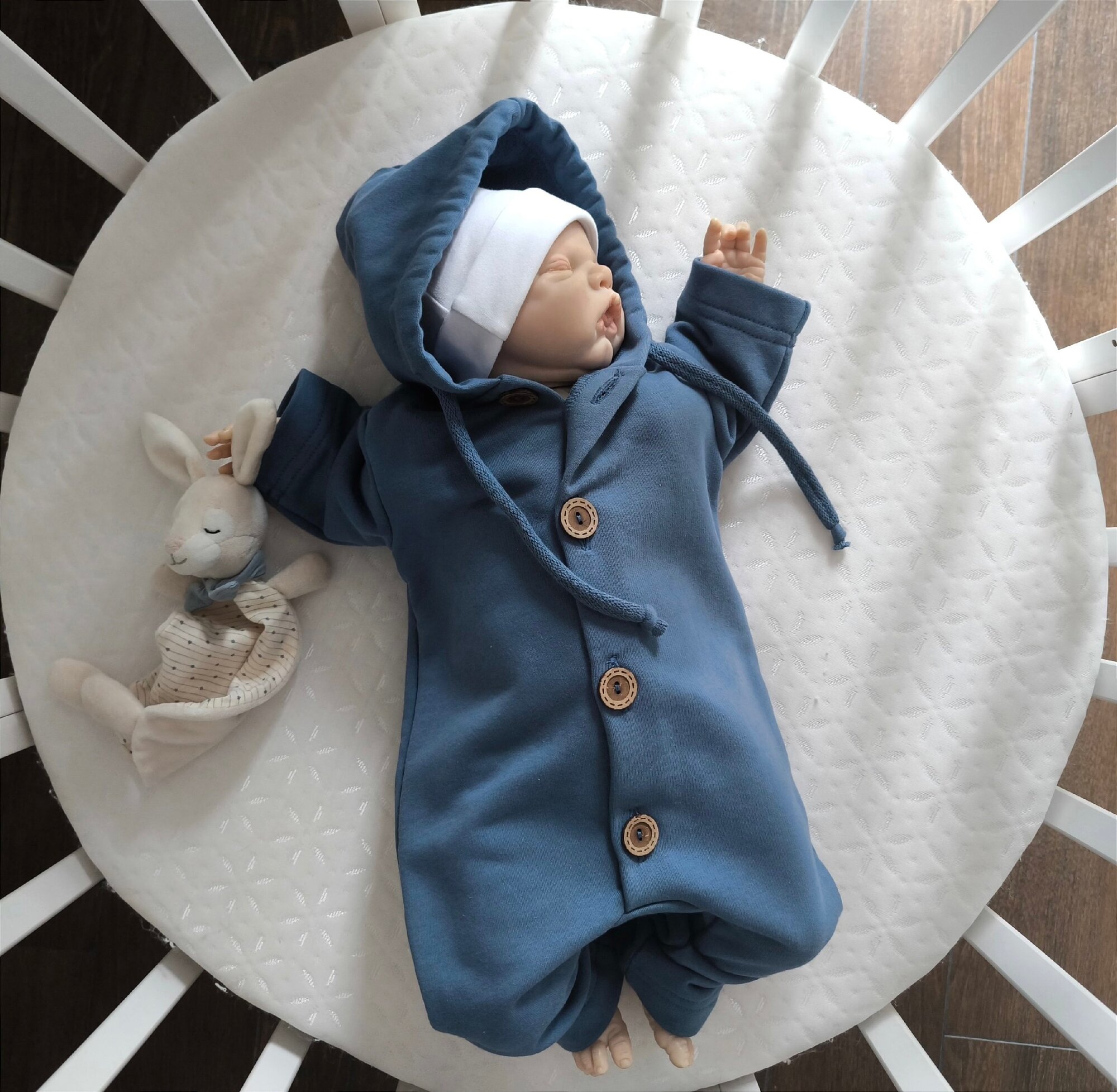 фото Комбинезон детский трикотажный из футера, возраст 3-6мес, MAMINY ZAPISKY, цвет синий