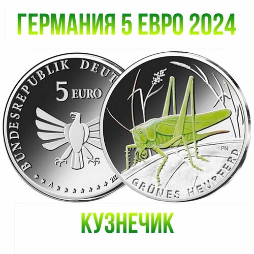 Германия 5 евро 2024 Чудесный мир насекомых - Кузнечик UNC