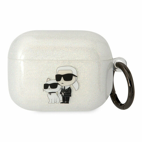 Чехол Karl Lagerfeld для Airpods Pro, TPU Glitters with ring NFT Karl & Choupette прозрачный