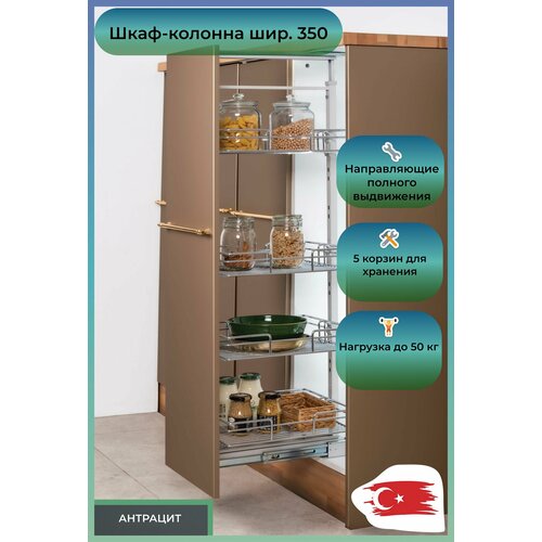 M2025-10 Шкаф-колонна Oskar 5-и ярусная шир 350 1400-1550х280х510 антрацит 050341 20799₽