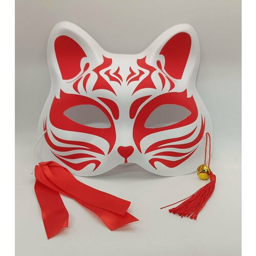 Карнавальная маска кошки бело-красная (5)