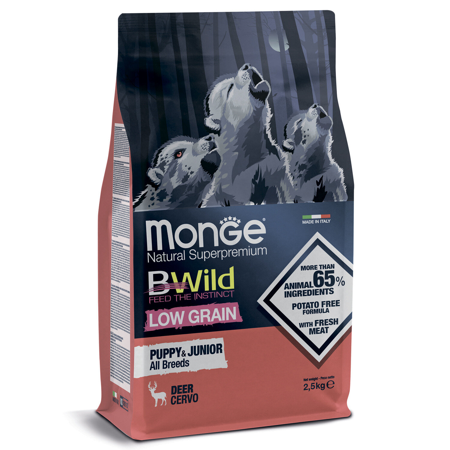 Monge Dog BWild Low Grain Puppy Сухой низкозерновой корм для щенков всех пород, Олень 2.5кг