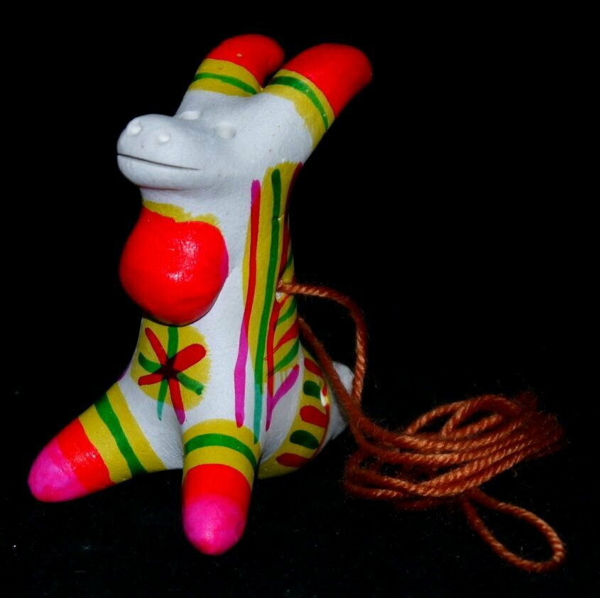 Свисток на веревочке "Козел"-2, Филимоновская глиняная игрушка, ручная авторская работа