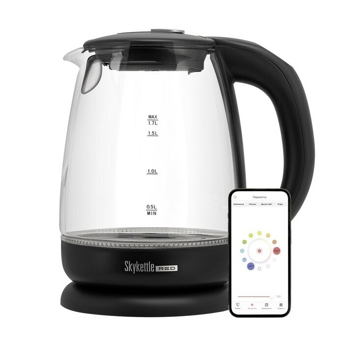 Чайник электрический RED Solution SkyKettle RK-G210S, стекло, 1.7 л, 2200 Вт, чёрный