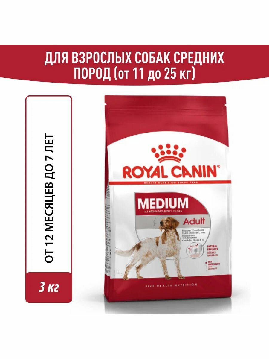 Сухой корм Royal Canin Medium Adult для собак от 12мес,3кг