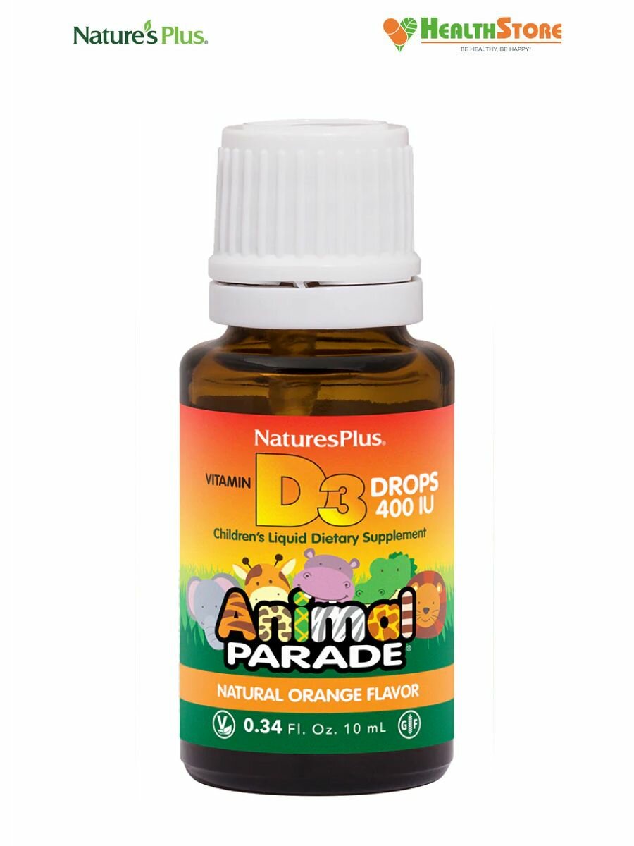 NaturesPlus Animal Parade Vitamin D3 Drops 400IU 10мл (апельсин) витамин д3 детский в виде капель жидкий витамин д 3 для детей