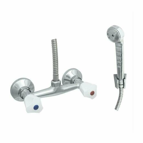 Смеситель для душа двуручный душевой шланг н/ж сталь, хромированная пластиковая лейка и кронштейн ЭКО ЦС-СМ 293/3-4 К Пл. Бел маховик Центр Сантехники (Подольск) ЭМ909005
