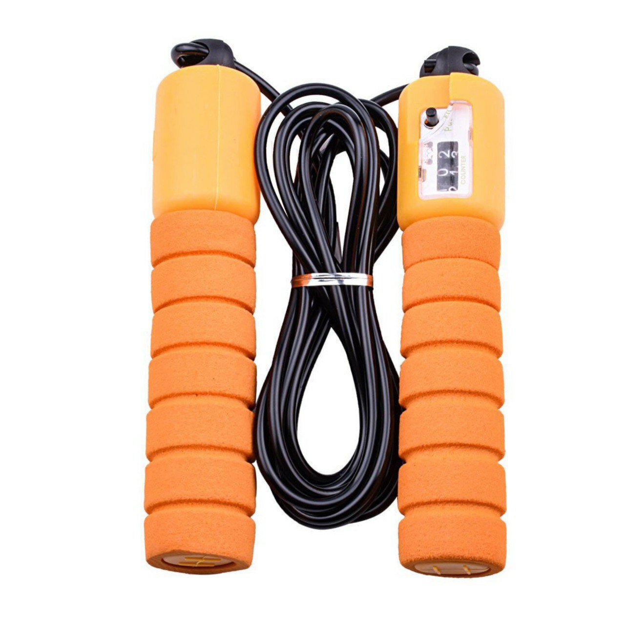 Скакалка UNIX Fit для фитнеса с механическим счетчиком прыжков, спортивная профессиональная скакалка, резиновая, 287 см, оранжевая UNIXFIT