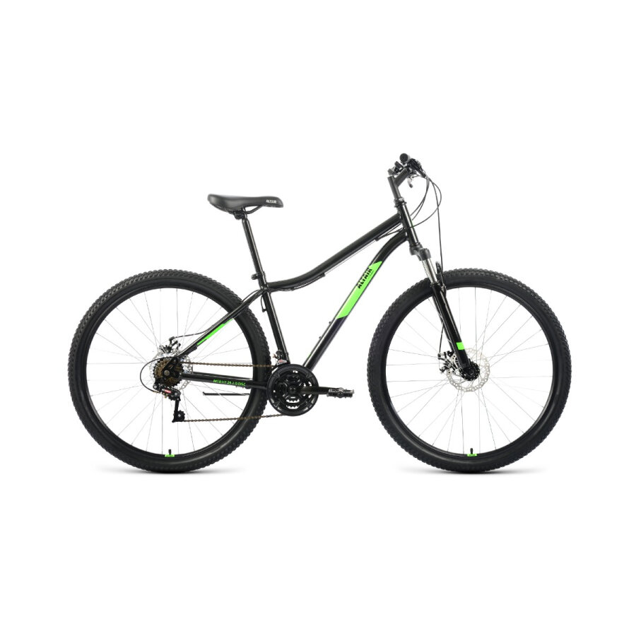 Велосипед взрослый горный Altair MTB HT 29" 2.0 disc 2022 года рама 21" черный ярко-зеленый