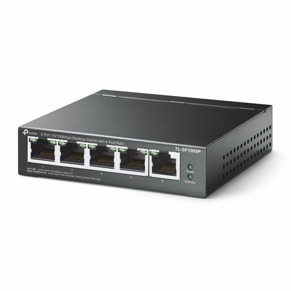 Коммутатор TP-LINK TL-SF1005P 5-портовый 10/100 Мбит/с настольный коммутатор с 4 портами PoE, 5 порт.