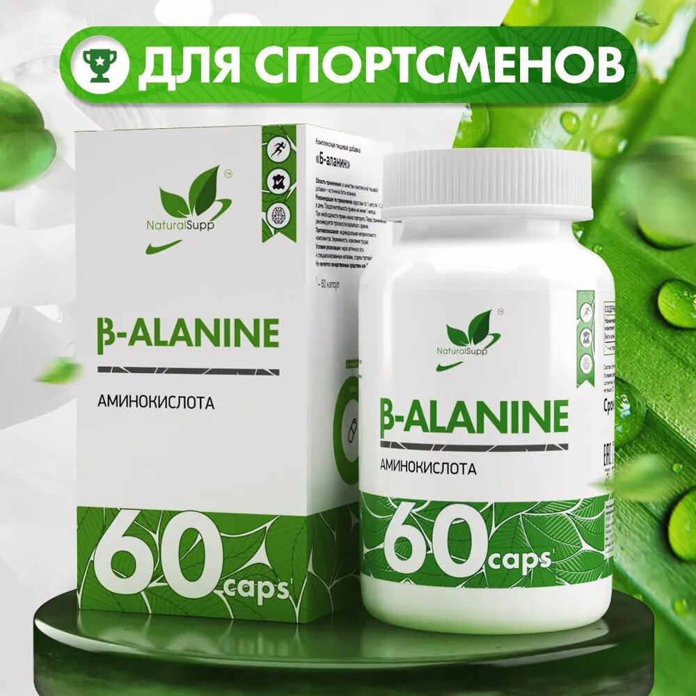 Бета-аланин 600 мг / Для выносливости, для кожи, для памяти / 60 капс. NaturalSupp