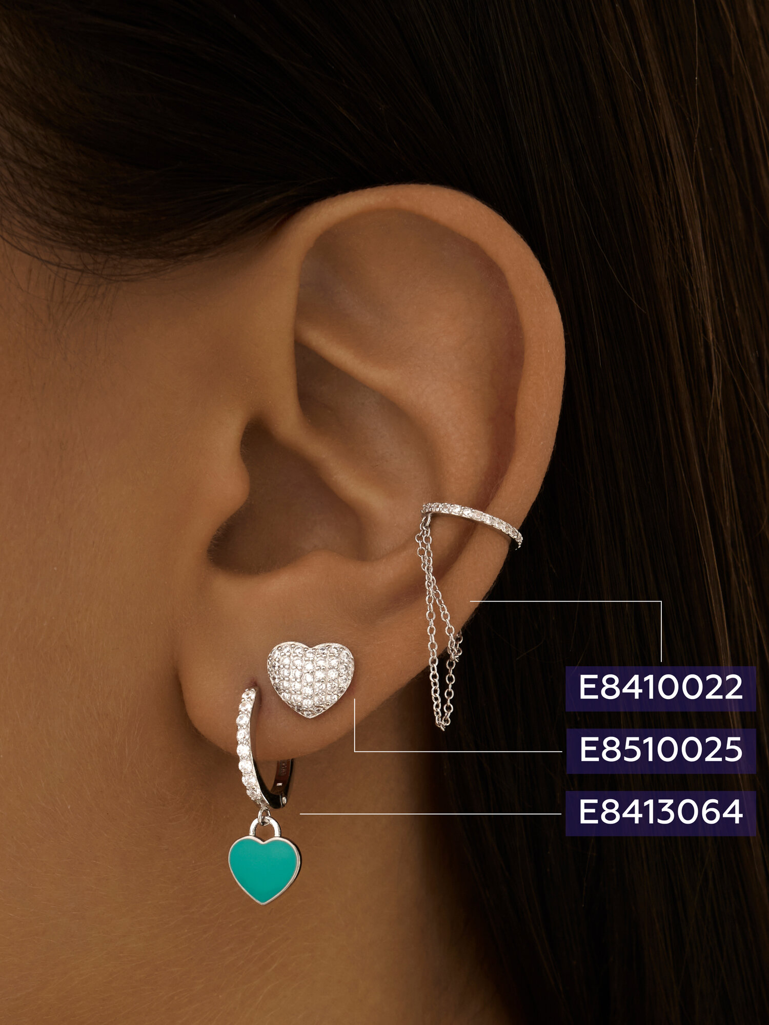 Серьги пусеты MIESTILO, серебро, 925 проба, родирование, фианит, , серебристый, белый, серый — фото 1