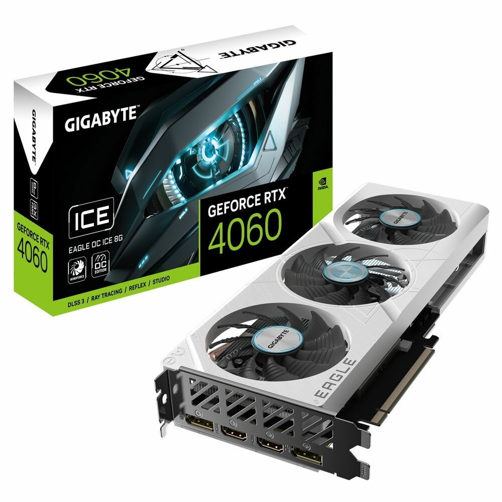 Видеокарта Gigabyte RTX4060 EAGLE OC ICE 8GB GDDR6 128-bit DPx2 HDMIx2 3FAN RTL