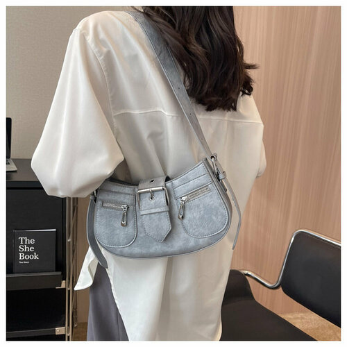 Сумка багет , серый, голубой