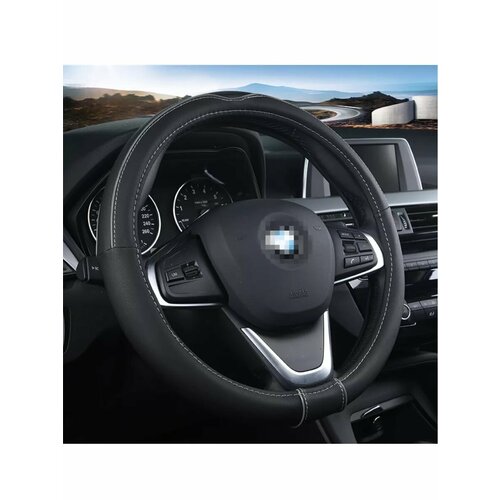 Оплетка на руль из эко кожи, черный с серой нитью №11