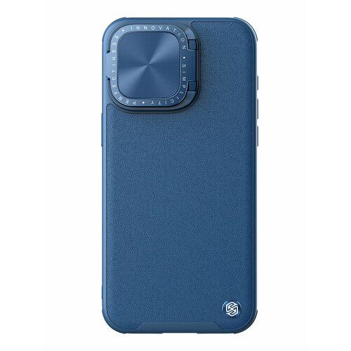 Кожаный чехол подставка Nillkin CamShield Prop (MagSafe) для Apple iPhone 15 Pro Max, синий противоударная пластиковая накладка с защитой камеры nillkin textured prop case для iphone 15 pro max черная