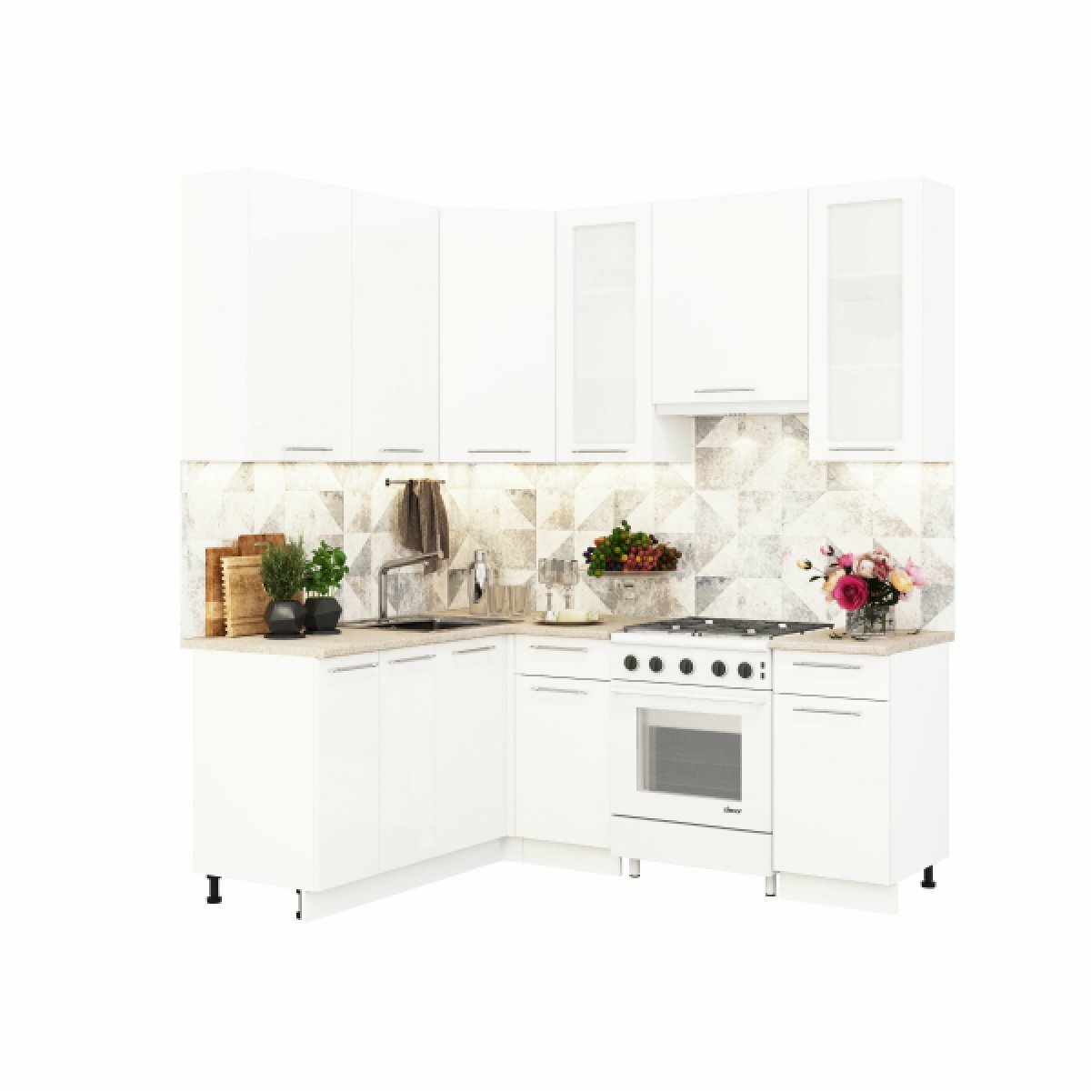 Модульная кухня Олива металлик 1,6х2,0 м (Н) - металлик белый