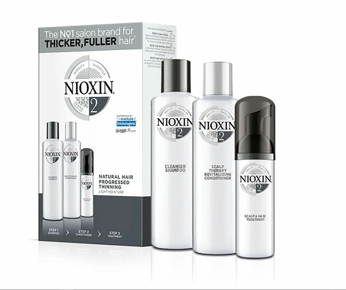 NIOXIN, System 2, XXL, Косметический набор для волос (Восстановление, Увлажнение, Объем, Укрепление), 300 мл+300 мл+100 мл.