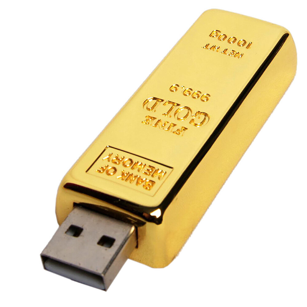 Металлическая флешка в виде слитка золота (32 Гб / GB USB 2.0 Золотой/Gold Gold_bar Flash drive Модель 299 Gold)