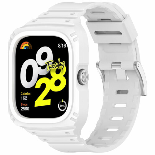 Силиконовый ремешок-бампер для Redmi Watch 4 полная защита белый 449₽