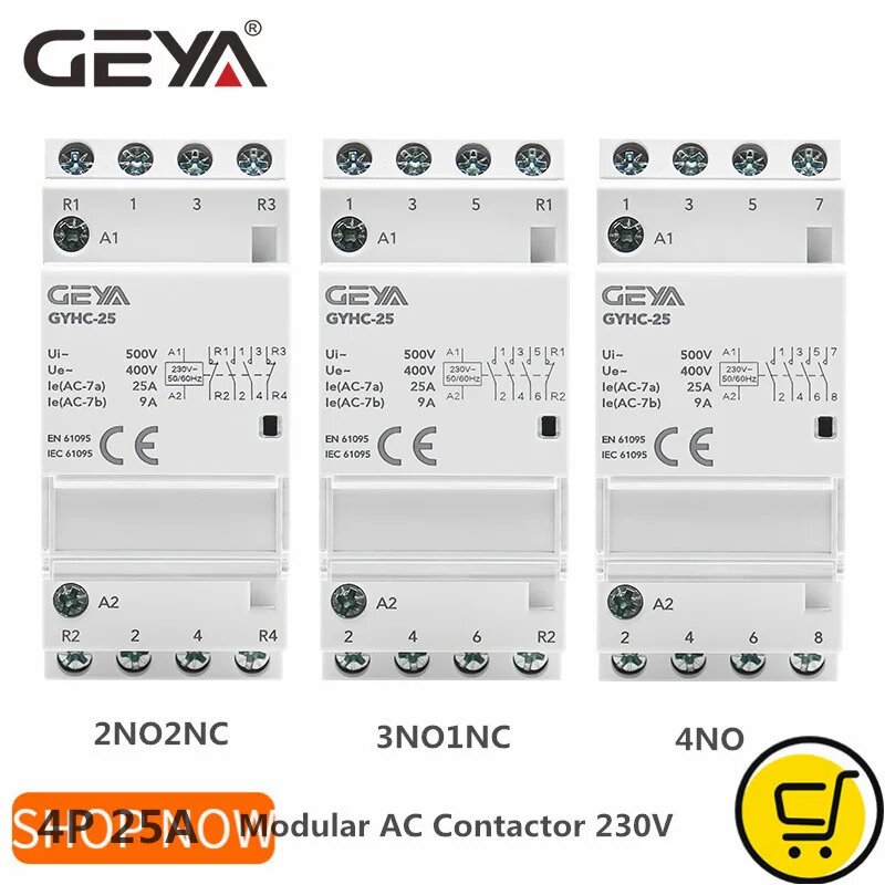 GEYA GYHC Household AC Modular Contactor 230В 25A 4P 4P 25A 2NO2NC