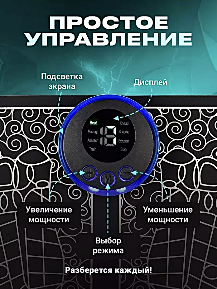 Изображение Массажер для ног электрический компрессионный, Массажный коврик вибрационный, Миостимулятор для ступней и мышц